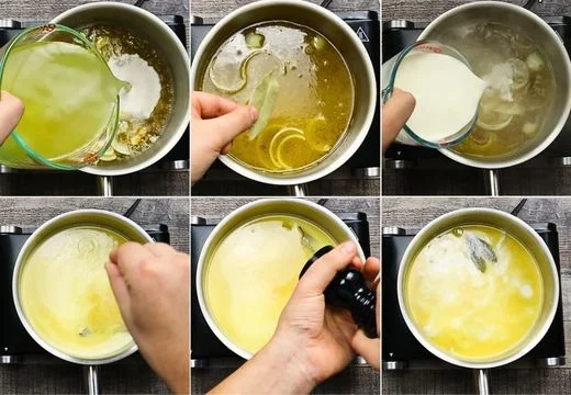 Build the flavorful cooking liquid