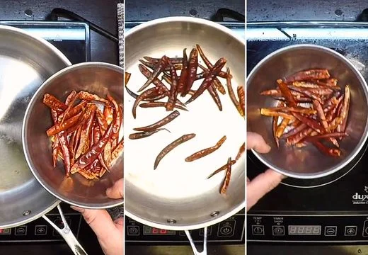 Toast the Dried Chiles de Árbol